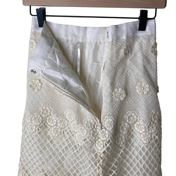 SHIATZH CHEN Lace Feather Floral Applique High Waisted Skirt Italy 40/ US 0 - Picture 10 of 14